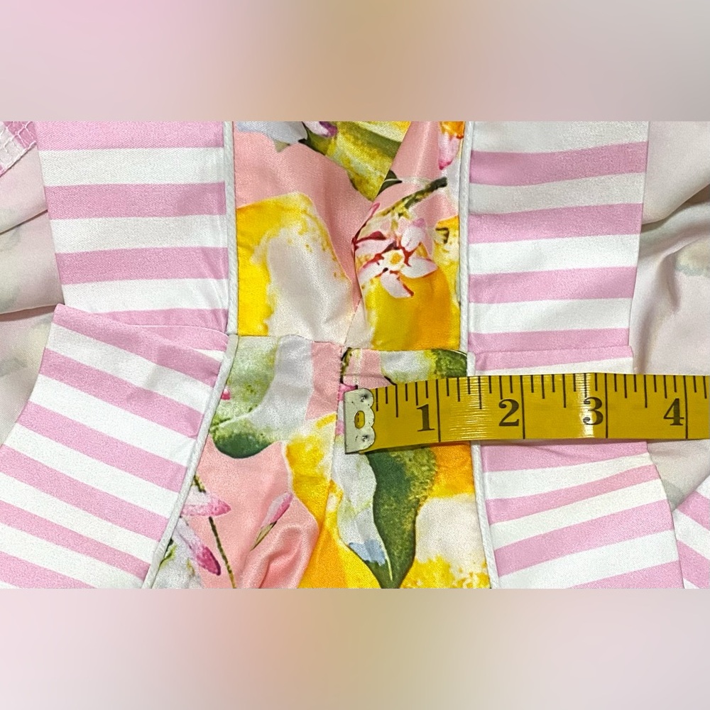 Womens L Pink w/ Yellow Lemon Print Long Sleeve Pajama Shorts Set Preppy Classic - Picture 15 of 16